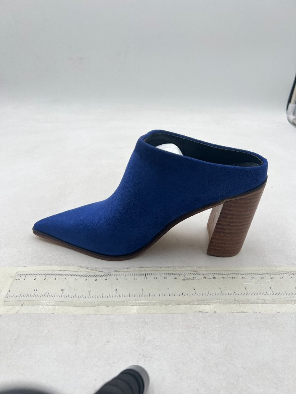 FOWT Navy Pointed Toe Slip On Mules Stacked Block High Heel Sandal Proms Shoes